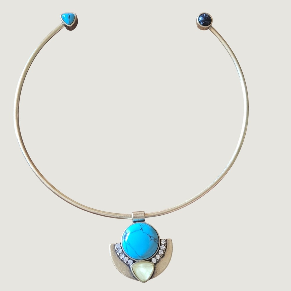 Chloe + Isabel Turquoise Crystal Antique Brass Open Collar Torque Necklace Boho